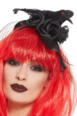 Krähen Haarreif Mit Schleier Und Rosen Schwarz