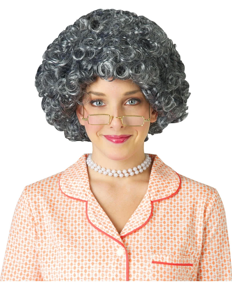 Afro Oma Perücke Silbern 1 Afro Oma Perücke Silbern