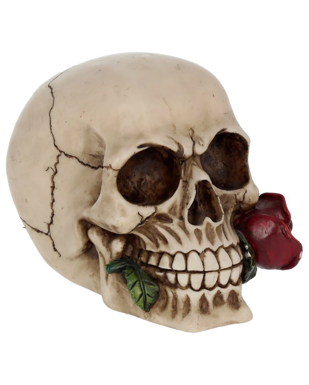 Beiger Totenkopf Mit Roter Rose 15cm 1 Beiger Totenkopf Mit Roter Rose 15cm