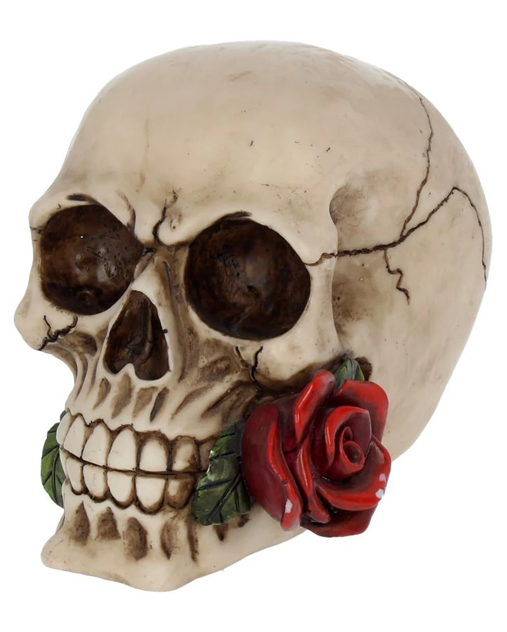 Beiger Totenkopf Mit Roter Rose 15cm 2 Beiger Totenkopf Mit Roter Rose 15cm – Bild 2