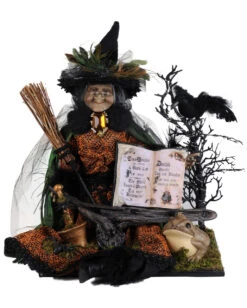 Beleuchtete Märchenhexe Mit Zauberbuch & Raben 50cm