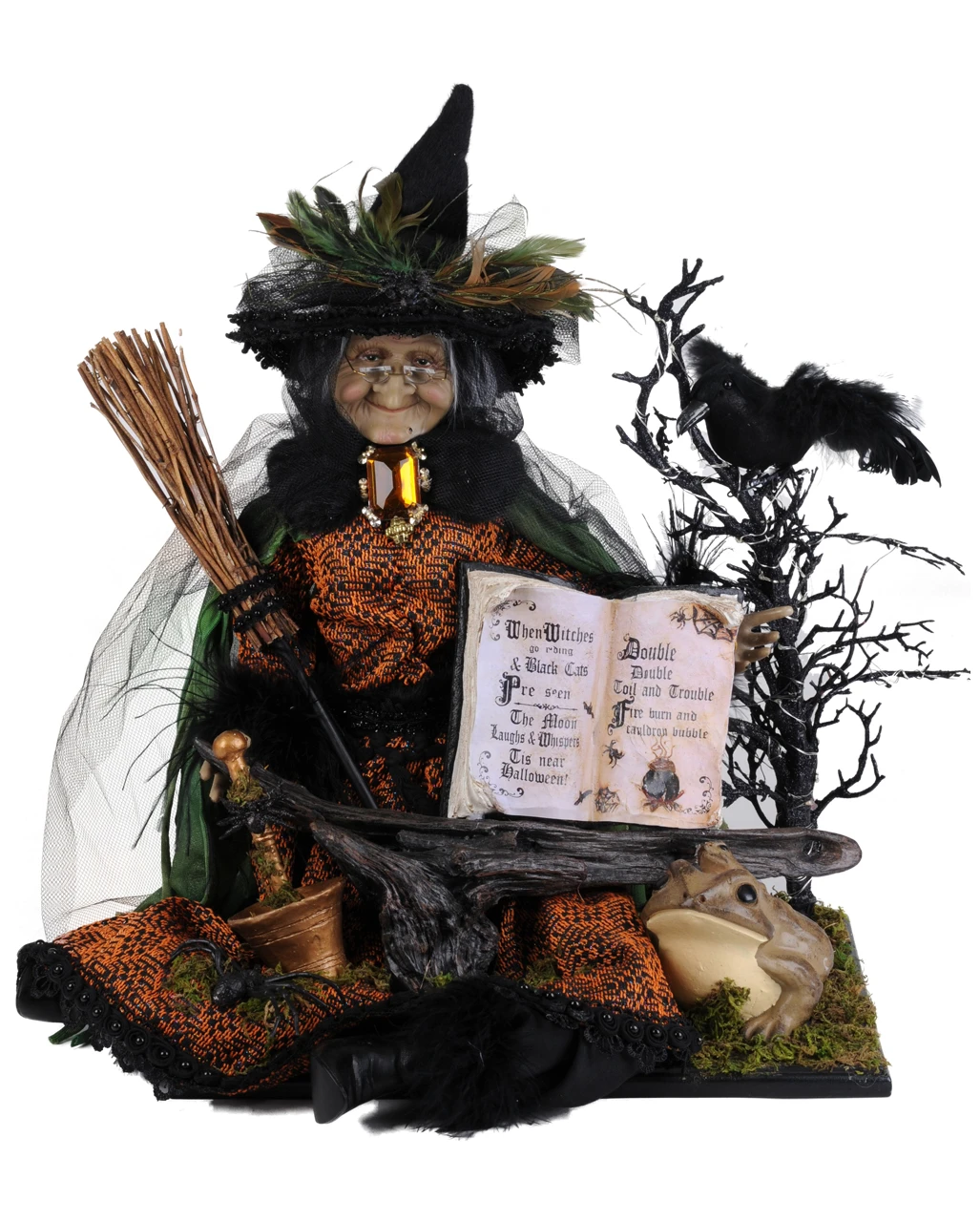 Beleuchtete Märchenhexe Mit Zauberbuch & Raben 50cm 1 Beleuchtete Märchenhexe Mit Zauberbuch & Raben 50cm
