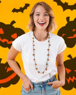 Blinkende Kürbis Halskette Mit Flashing Pumpkins -Schattenfest Verkäufe blinkende kuerbis halskette flashing pumpkin necklace halloween kostuemschmuck halloween necklace 53806 03
