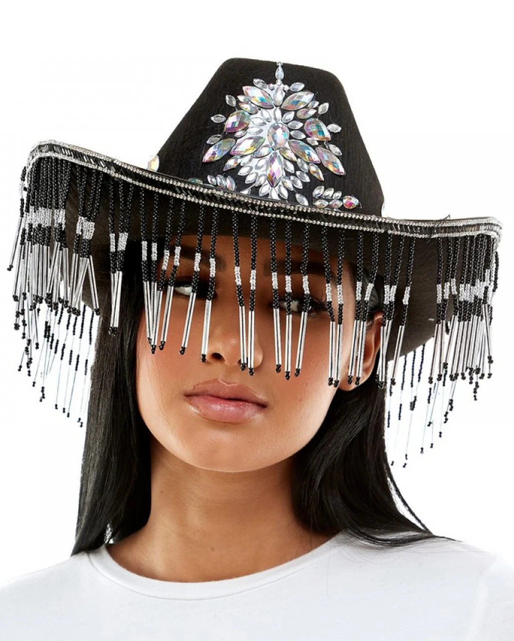 Schwarzer Deluxe Cowboyhut Mit Schmucksteinen 1 Schwarzer Deluxe Cowboyhut Mit Schmucksteinen