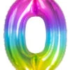 Folienballon Zahl 0 Regenbogen