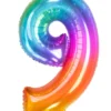 Folienballon Zahl 9 Regenbogen