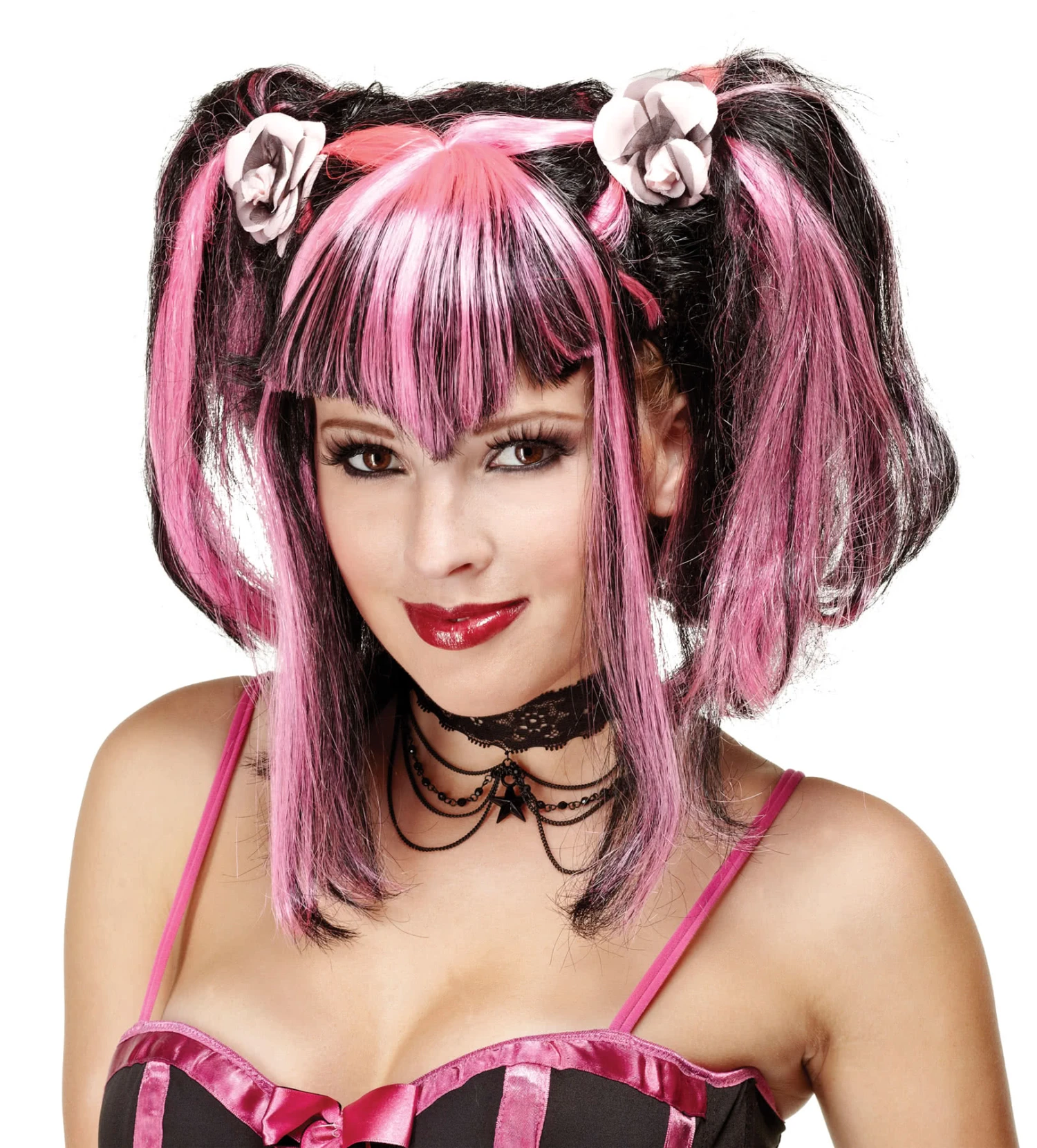 Gothic Fee Perücke Black / Pink 1 Gothic Fee Perücke Black / Pink