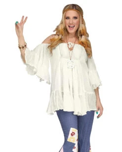 60s Hippie Baumwoll Bluse Weiß