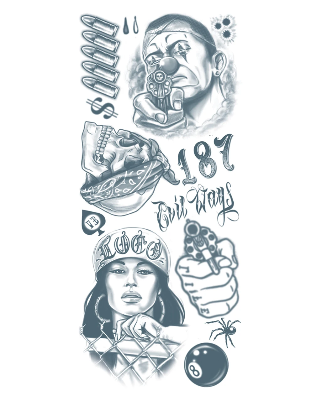 Klebetattoo Set Mit Gangster Motiven 1 Klebetattoo Set Mit Gangster Motiven