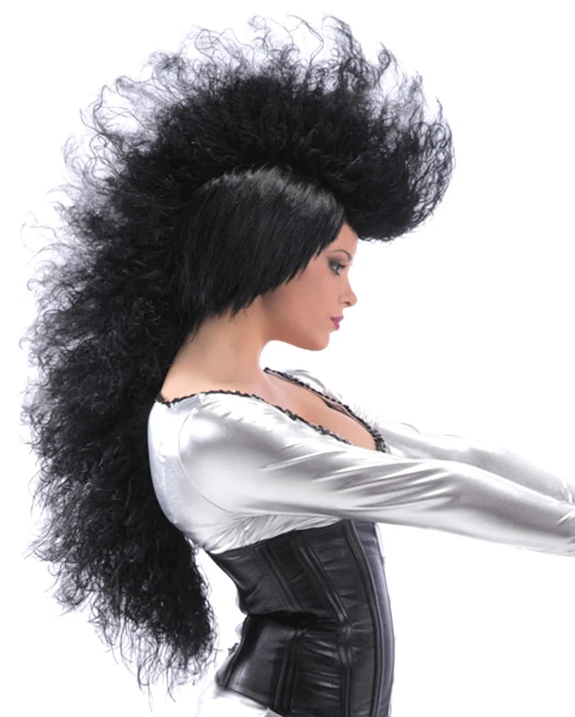 Lange Punk Perücke Schwarz 1 Lange Punk Perücke Schwarz