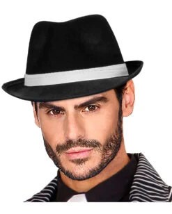 Gangster Hut Mit Weißem Hutband -Schattenfest Verkäufe mafia hut gangster hat 20er jahre kostuemzubehoer 29353 5