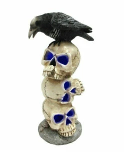 Rabe Auf Totenkopf Turm Mit LED Licht 29cm -Schattenfest Verkäufe rabe auf totenkopf turm mit led licht raven on skull tower with led light halloween deko 51580 02