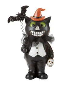 Schwarze Katze Im Smoking Mit Hexenhut Figur 19cm