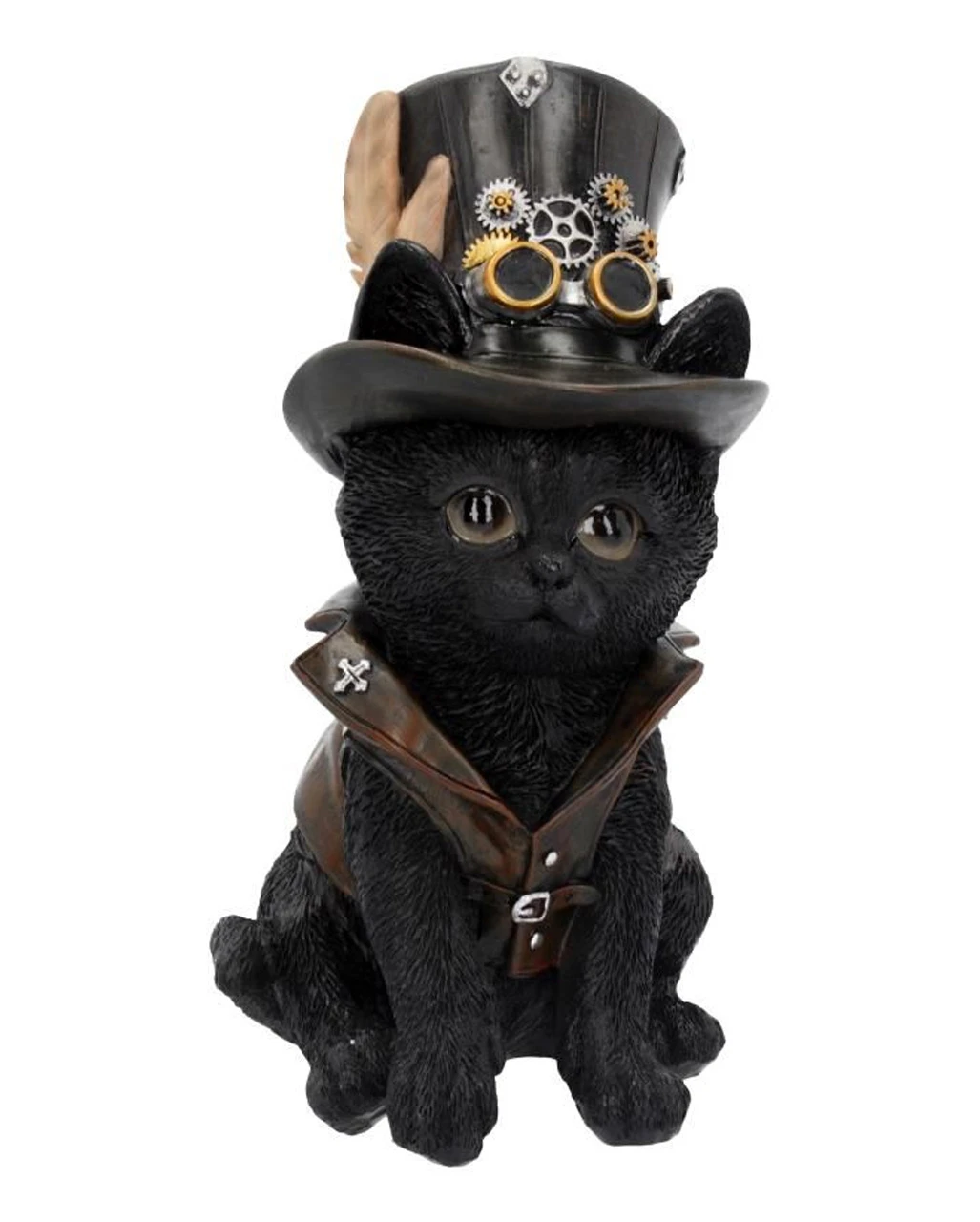 Schwarze Katze Mit Steampunk Zylinder 18,5cm 1 Schwarze Katze Mit Steampunk Zylinder 18,5cm