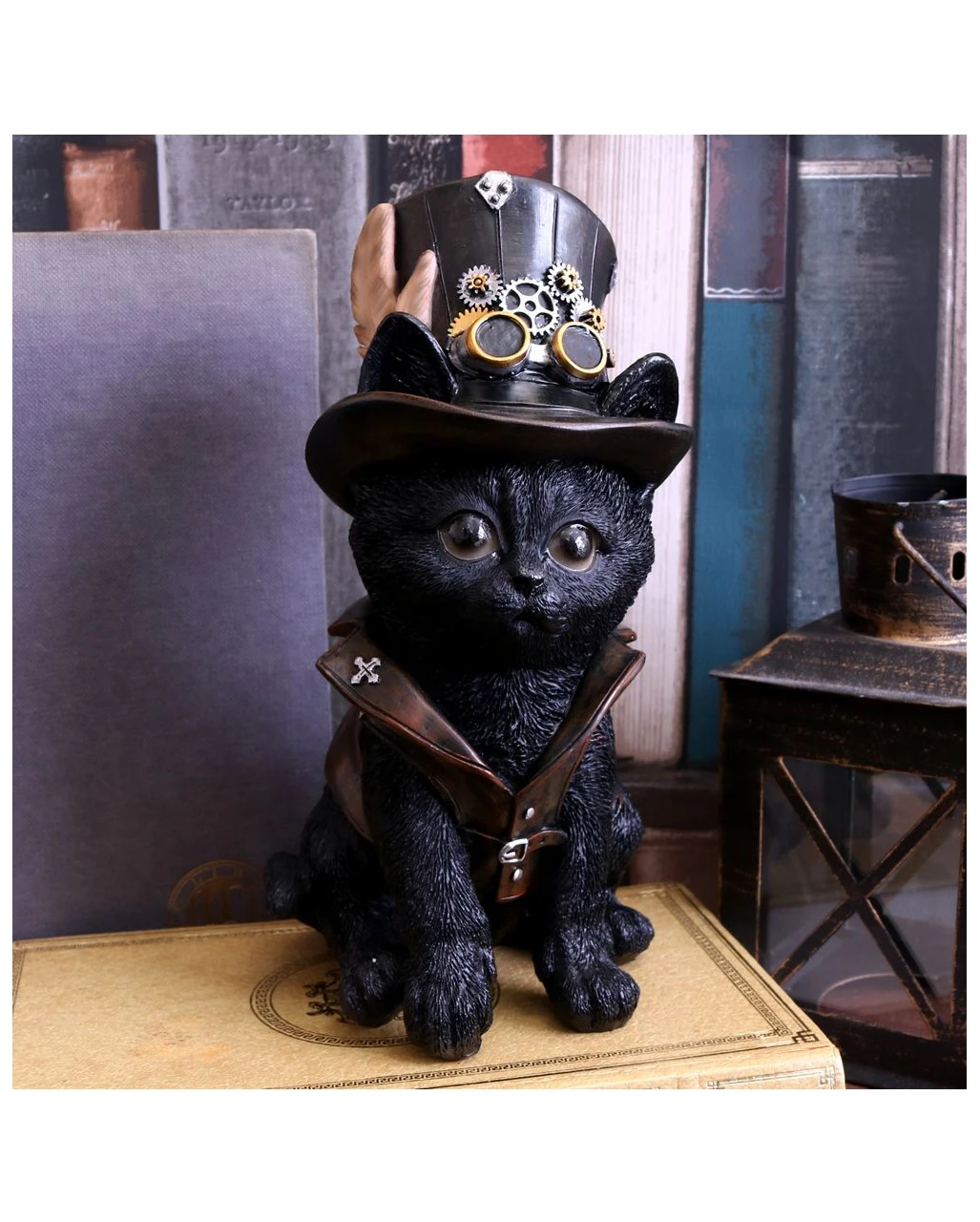 Schwarze Katze Mit Steampunk Zylinder 18,5cm 5 Schwarze Katze Mit Steampunk Zylinder 18,5cm – Bild 5