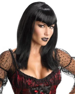 Vampir Glitter Perücke Schwarz