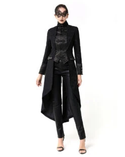 Schwarzer Gothic Damen-Langmantel Mit Spitze -Schattenfest Verkäufe schwarzer gothic damen langmantel black gothic long coat for woman gothic kleidung 54558 02