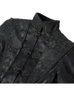 Schwarzer Gothic Damen-Langmantel Mit Spitze -Schattenfest Verkäufe schwarzer gothic damen langmantel black gothic long coat for woman gothic kleidung 54558 05