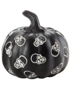 Schwarzer Kürbis Mit Totenköpfen 13cm