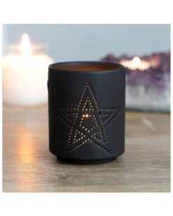 Schwarzer Pentagramm Teelichthalter -Schattenfest Verkäufe schwarzer pentagramm teelichthalter black pentagram tealight holder gothic deko halloween dekoration 50820 02