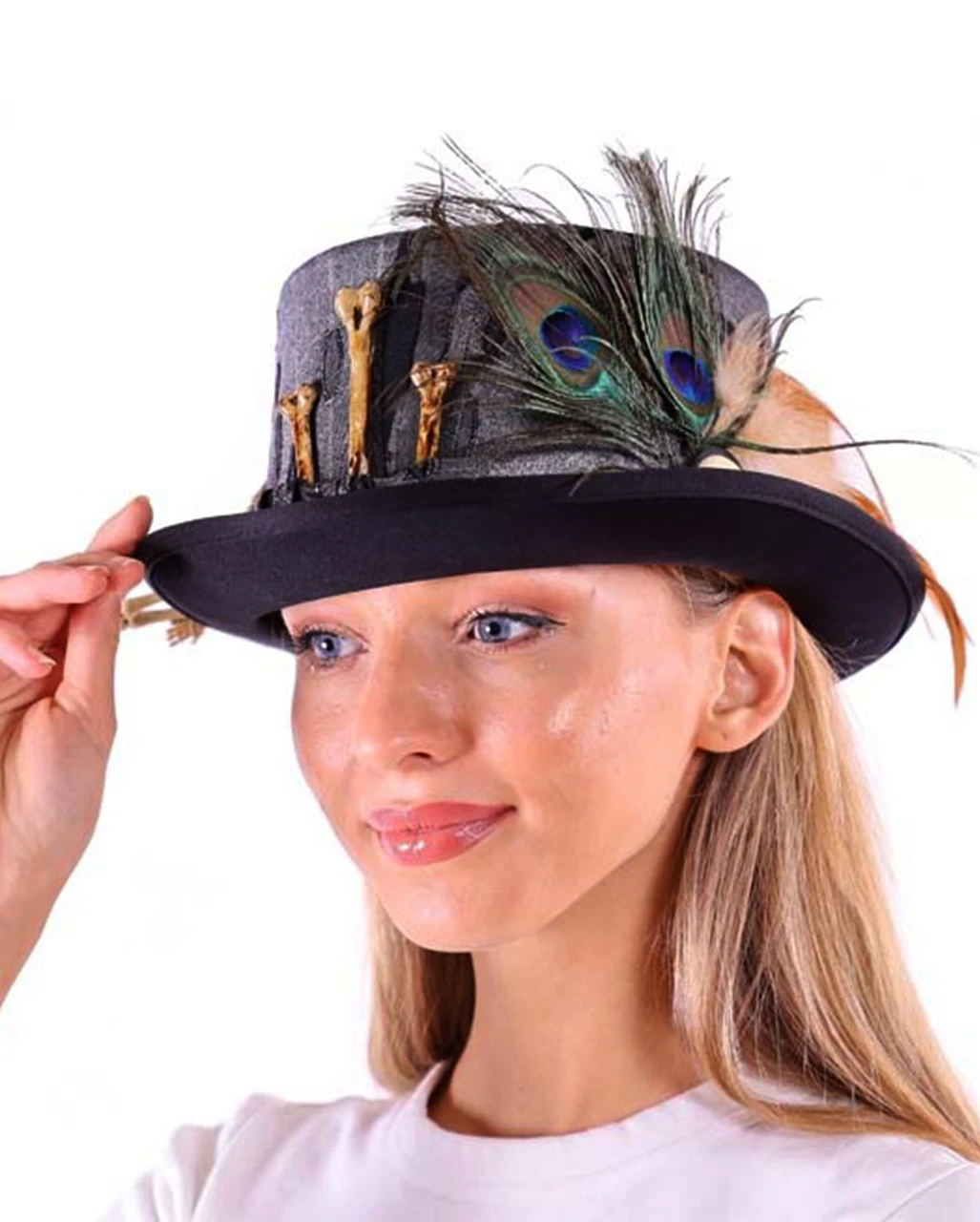 Schwarzer Voodoo Hut Mit Feder Und Skelett 2 Schwarzer Voodoo Hut Mit Feder Und Skelett – Bild 2