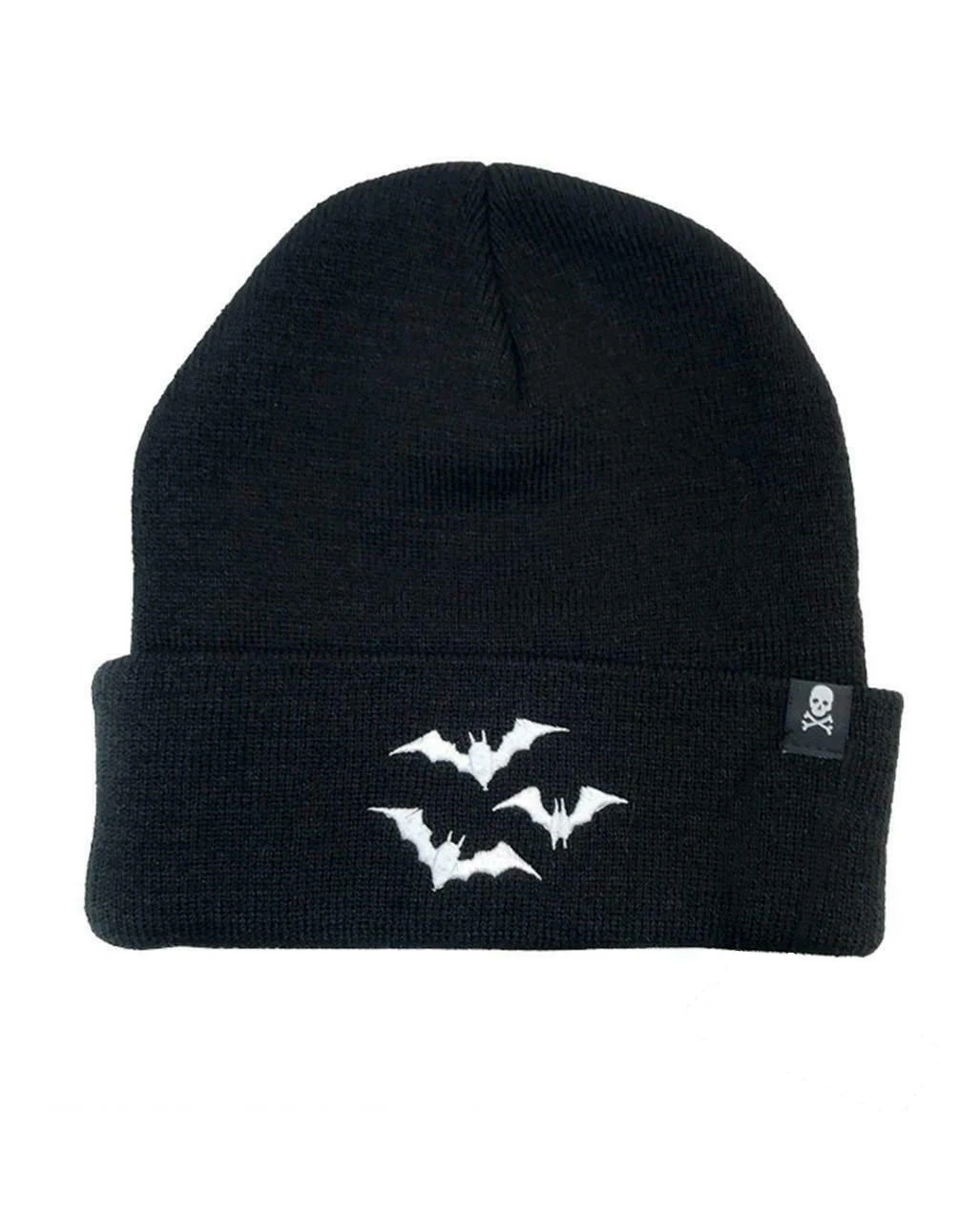 Schwarze Beanie Mit Weißen Fledermäusen 1 Schwarze Beanie Mit Weißen Fledermäusen