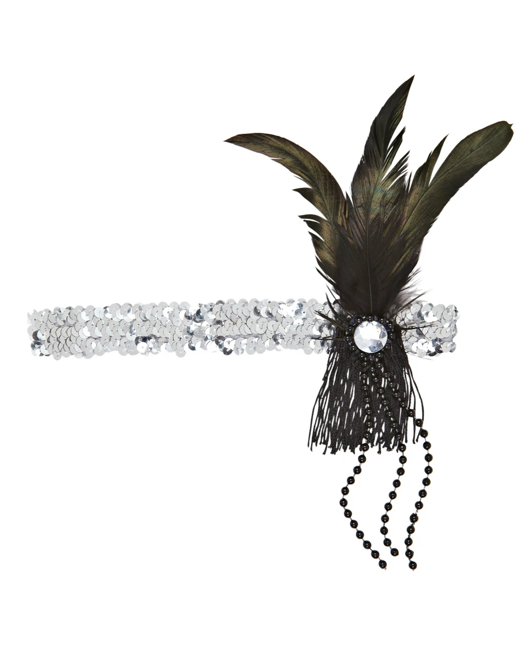 Flapper Stirnband Silber Mit Schwarzer Feder 2 Flapper Stirnband Silber Mit Schwarzer Feder – Bild 2