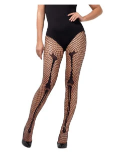 Skelett Netzstrumpfhose Schwarz