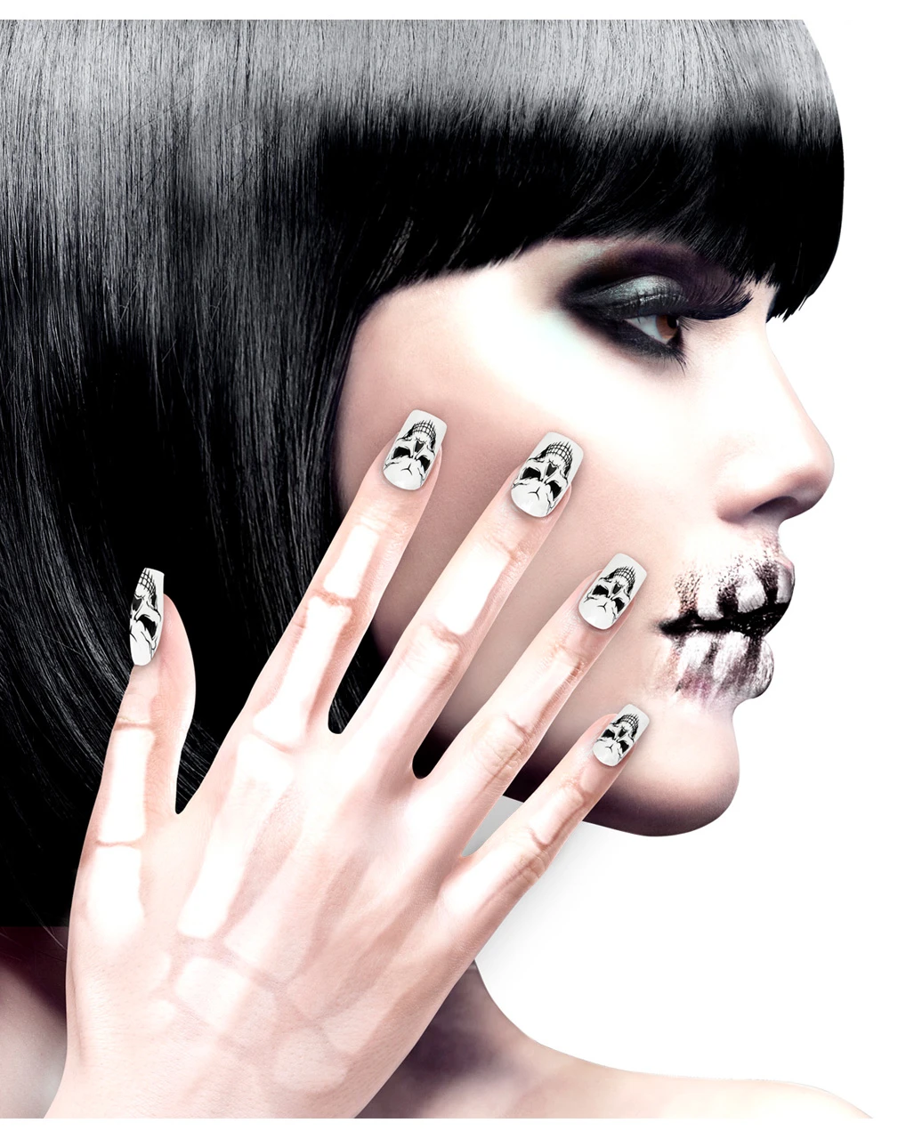 Totenkopf Fingernägel 12 St. 1 Totenkopf Fingernägel 12 St.