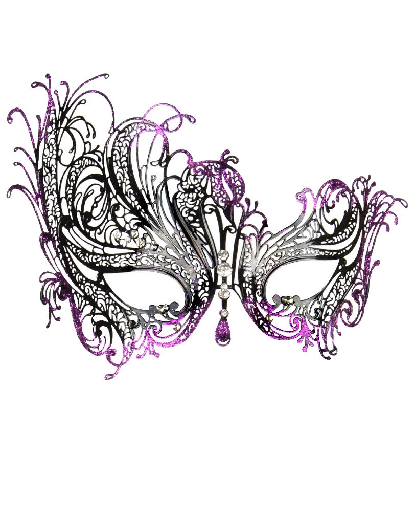 Verschnörkelte Augenmaske Mit Strass Violett/schwarz 1 Verschnörkelte Augenmaske Mit Strass Violett/schwarz