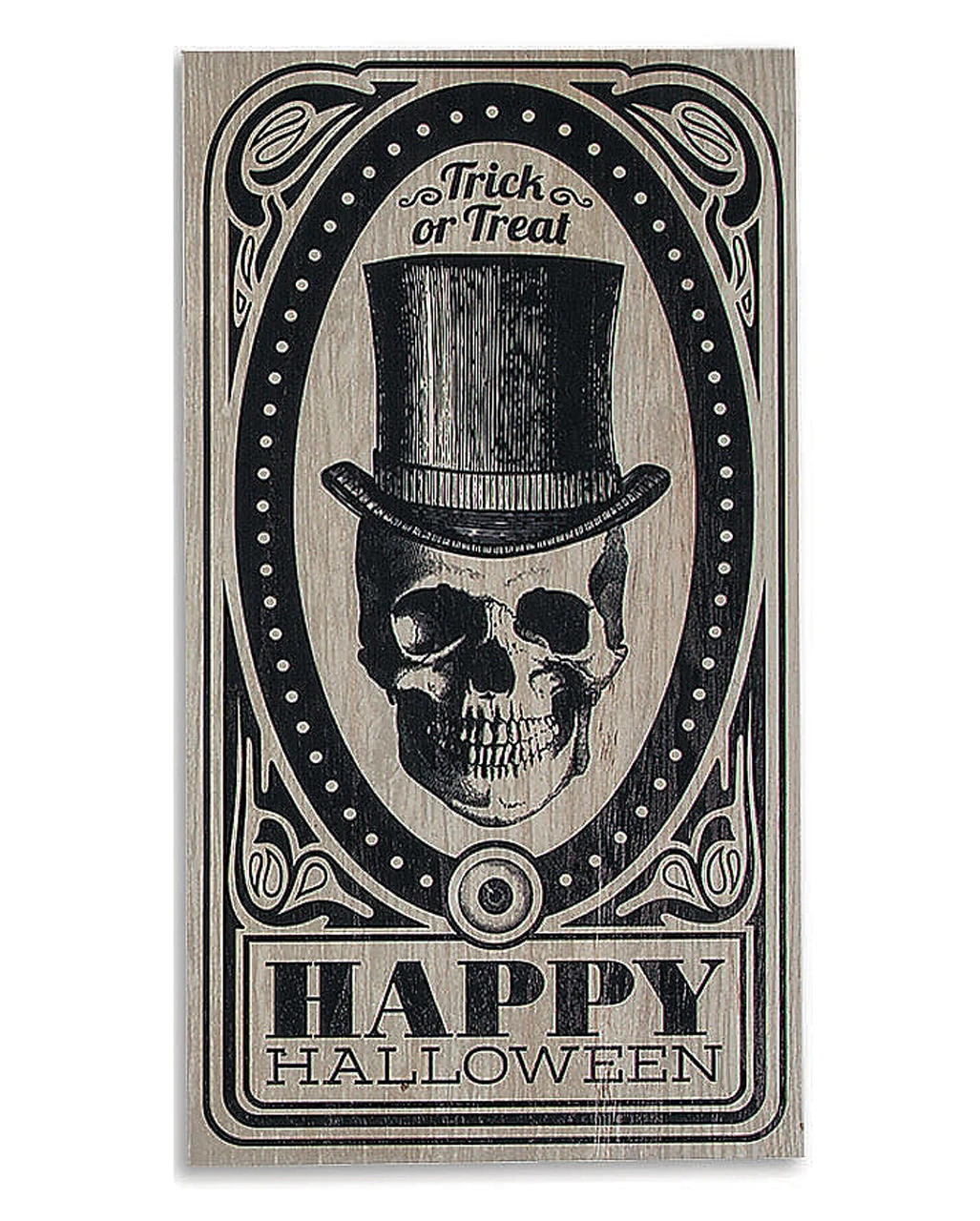 Vintage Halloween Schild "Totenkopf Mit Zylinder" 46x24cm 1 Vintage Halloween Schild "Totenkopf Mit Zylinder" 46x24cm