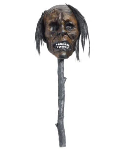 Voodoo Stab Mit Schrumpfkopf & LED Augen