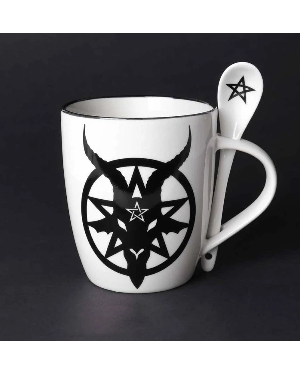 Weiße Baphomet Tasse Mit Löffel 1 Weiße Baphomet Tasse Mit Löffel