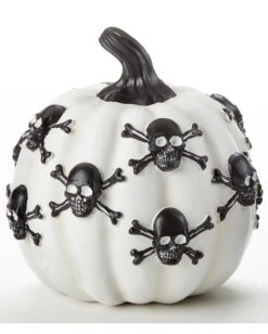 Weißer Kürbis Mit Totenköpfen 13cm
