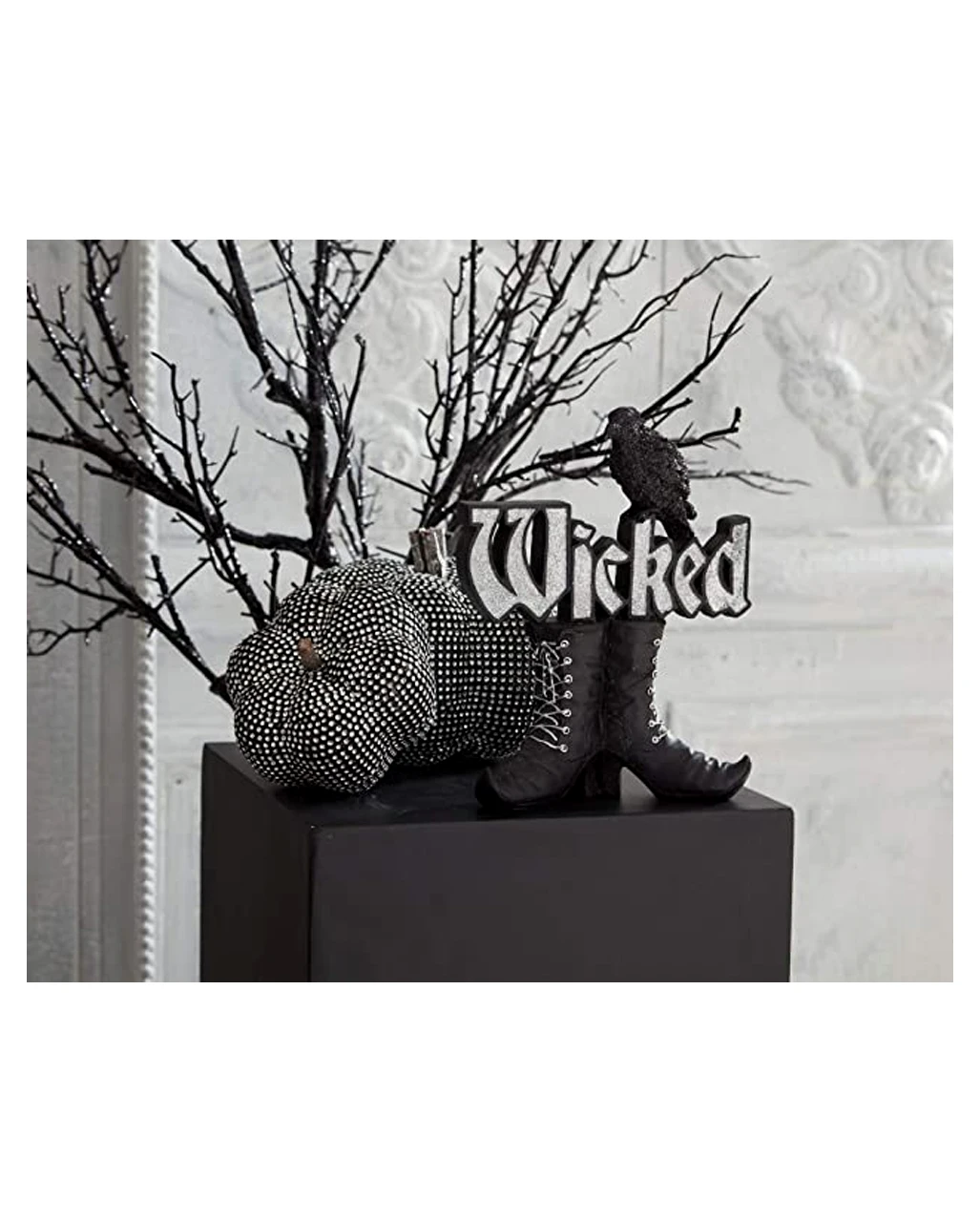 Wicked Hexenstiefel Mit Rabe Glitter Deko 24cm 2 Wicked Hexenstiefel Mit Rabe Glitter Deko 24cm – Bild 2